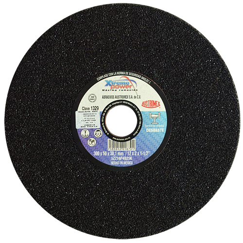 RUEDA AUSTROMEX 1329 ABRASIVA RESINOSA PARA ESMERILADO DE ACERO TIPO 1 DIMENSION 300X50X38.10 ESPECIFICACION 5ZZ16P4B25K