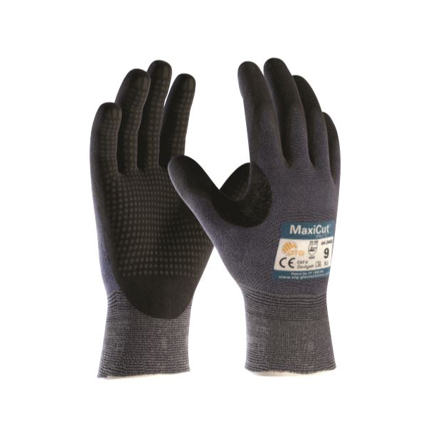 GUANTE ANTICORTE ATG MAXICUT ULTRA DT 443445 TEJIDO AZUL CRECUBRIMIENTO DE MICRO ESPUMA DE NITRILO NEGRO TL