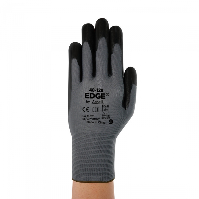 GUANTE ANSELL EDGE FORRO POLISTER GRIS OSCURO RECUBRIMIENTO DE NITRILO NEGRO T10