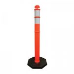 Poste de Advertencia Vallen Naranja con 2 Cintas Reflejantes Base Negra de 1.10 Mts X 9.5 Cm