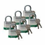 CANDADO BRADY DE ACERO TOPE VERDE 5 PERNOS ARCO DE 34 IN C6 PZAS LLAVE DIFERENTE