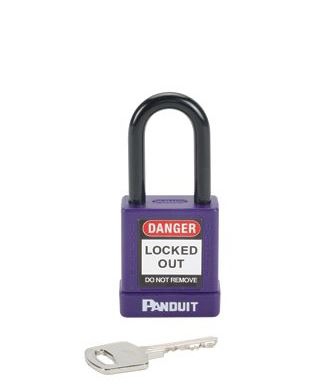 CANDADO PANDUIT PSI17088PU DE GRILLETE CORTO ACERO Y ALUMINIO NO CONDUCTOR PURPURA DE 1.58 IN X 1.77 IN