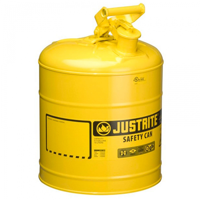 BIDON DE SEGURIDAD JUSTRITE TIPO 1 DE ACERO AMARILLO CAP 19 L C/MANGO DE OSCILANTE