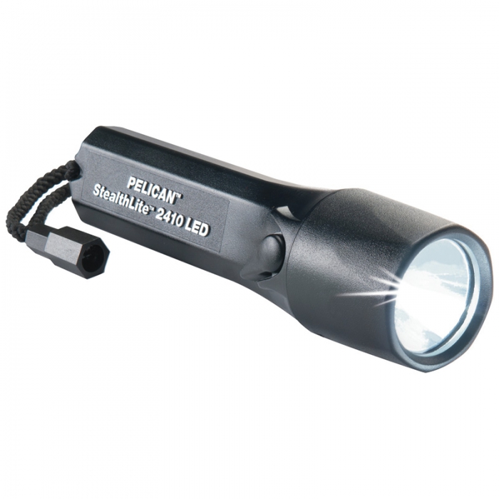 LINTERNA DE MANO PELICAN STEALTHLITE NEGRO CUERPO DE PLASTICO SUMERGIBLE A 1 MT INCLUYE 4 BATERIAS ALCALINAS LED 126 LUMENES MOD 2410 LED