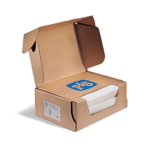 TAPETE ABSORBENTE NEW PIG DE RAYONPOLIESTER BLANCO DE 14 IN X 18 IN CAJA DISPENSADORA C300 PZAS