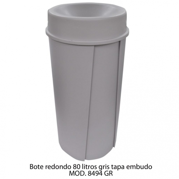 BOTE SABLON 8494GR REDONDO 80L TAPA EMBUDO GRIS